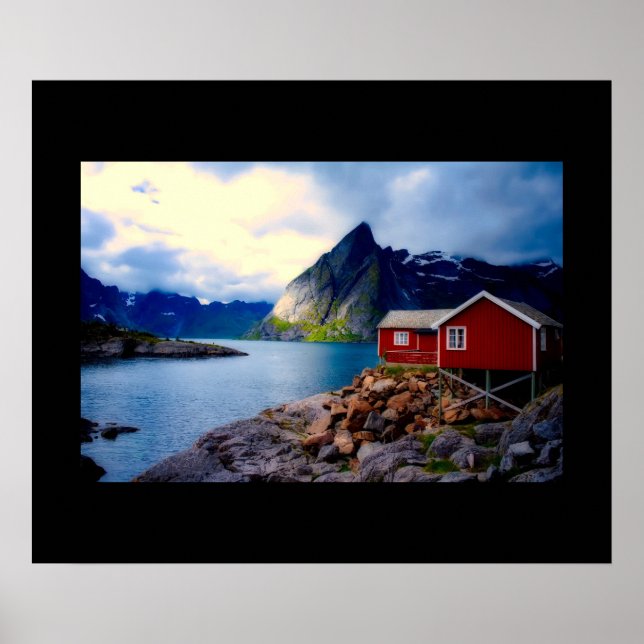 Hütte an der Wasserfront Landschaftlich Norwegen Poster (Vorne)