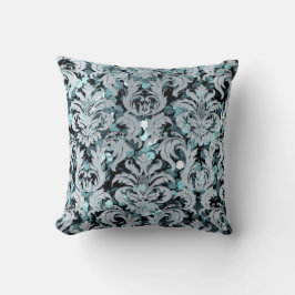 Hütte Aquamarin Aquatic Damask Blue Gray Navy Sequ Kissen
