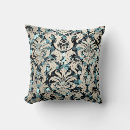 Hütte Aquamarine Wassersilber Damask Sepia Sequin  Kissen
