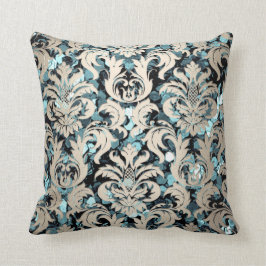 Hütte Aquamarine Wassersilber Damask Sepia Sequin Kissen