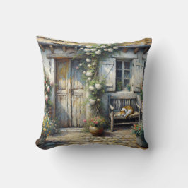 Hütte auf Holzbank Kissen