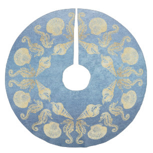 Hütte Beach Imitate Metallische Blue Gold Sea Mus Polyester Weihnachtsbaumdecke