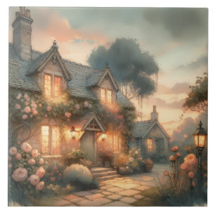 Hütte bei Sonnenuntergang mit Rose Fliese