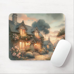 Hütte bei Sonnenuntergang mit Rose Mousepad