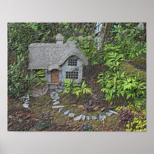 Hütte Blumengarten Foto Gemälde Poster