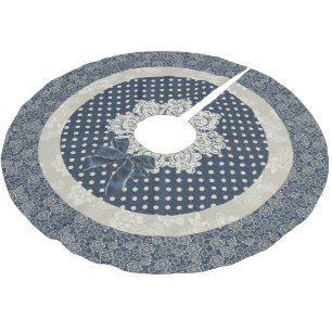 Hütte Chic Blue und Elfenbein Weihnachtsbaumrock Polyester Weihnachtsbaumdecke