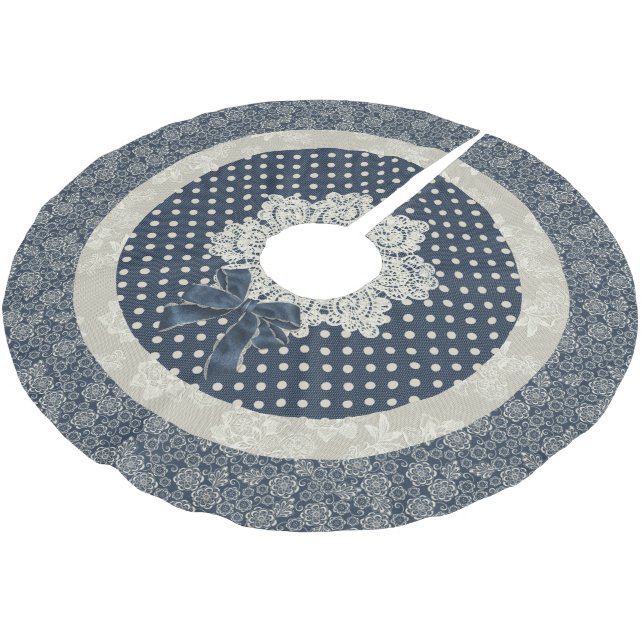 Hütte Chic Blue und Elfenbein Weihnachtsbaumrock Polyester Weihnachtsbaumdecke (Schrägansicht)