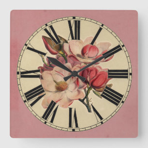 Hütte Chic Blumenwall-Uhr Quadratische Wanduhr