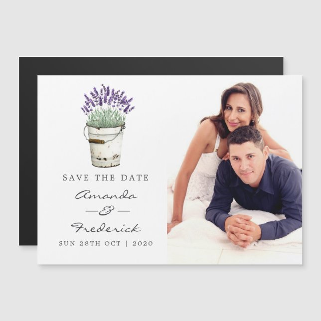 Hütte Chic Lavender Wedding Save the Date Magneteinladung (Vorne/Hinten)