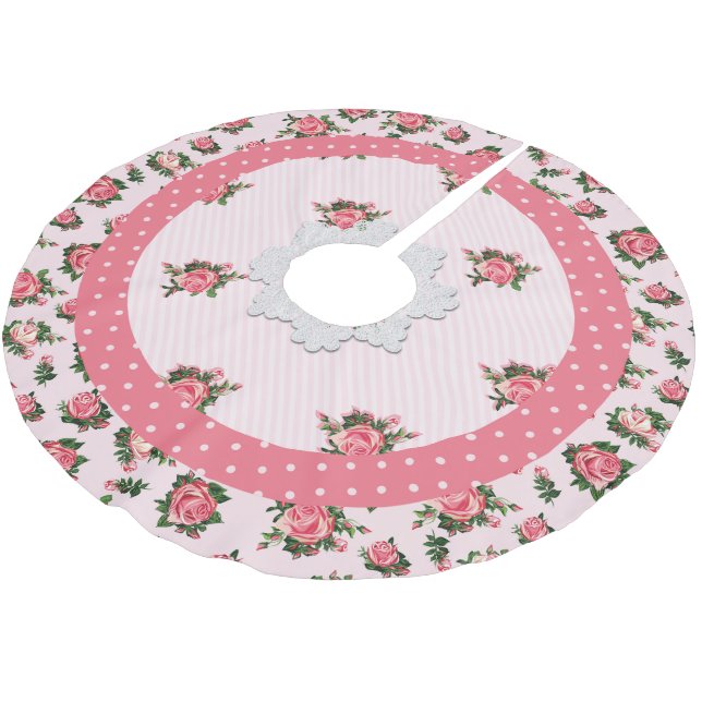 Hütte Chic Pink Roses Weihnachtsbaumrock Polyester Weihnachtsbaumdecke (Schrägansicht)