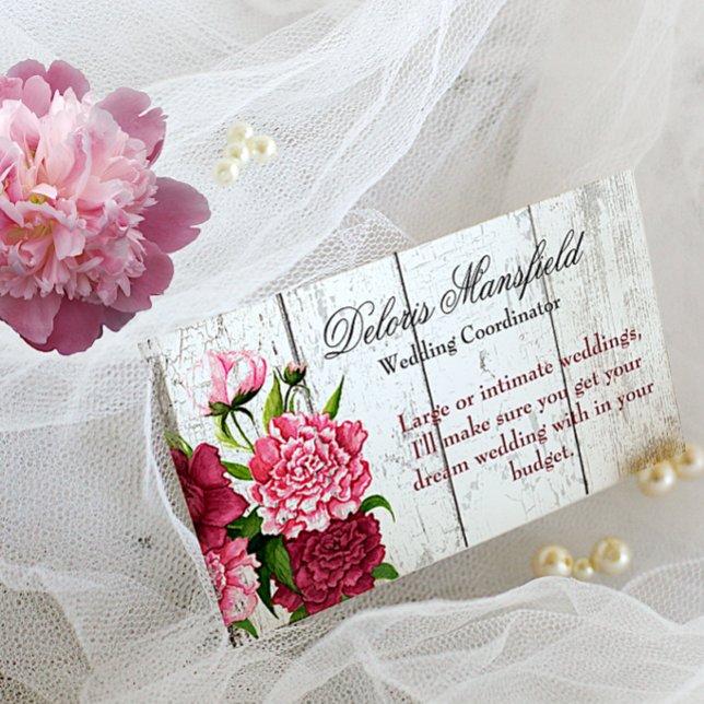 Hütte Chic Rustic Wood and Peonies Business Card Visitenkarte (Von Creator hochgeladen)