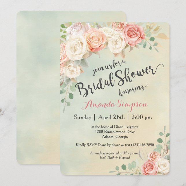 Hütte Chic Vintag Rose Brautparty Einladung (Vorne/Hinten)