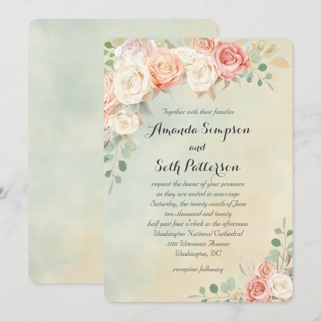 Hütte Chic Vintage Rose Hochzeit Einladung (Vorne/Hinten)