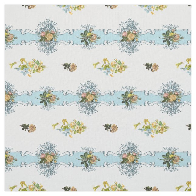 Hütte Chic Yellow Roses und Blue Ribbons Stoff (Muster)