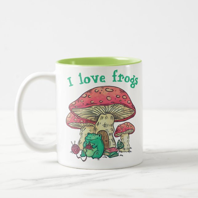 Hütte Core Frog Knitter unter Pilz Zweifarbige Tasse (Links)