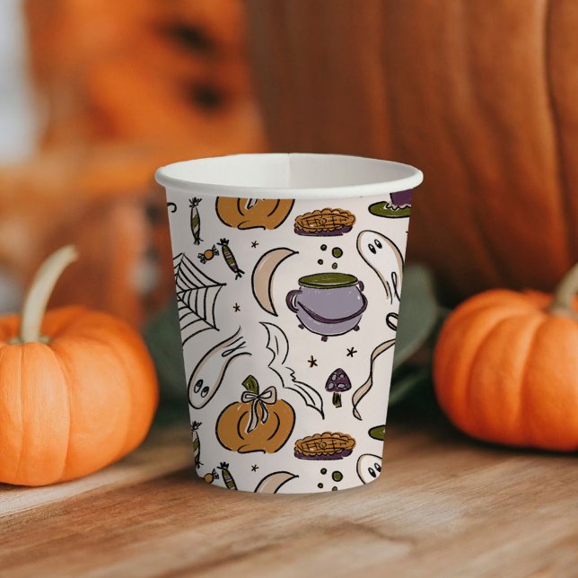 Hütte Core Halloween Illustrations Babydusche Pappbecher (Cottage Core Halloween Illustrations Baby Shower Paper Cups)