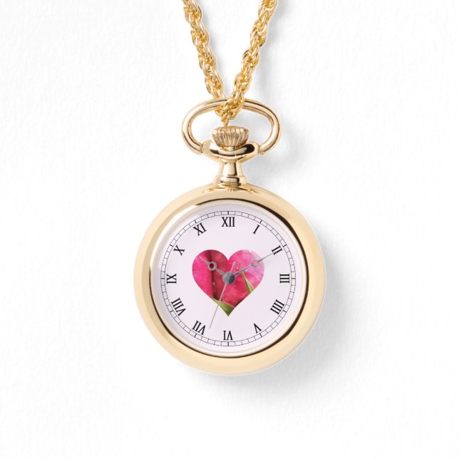 Hütte Core Pink Rose Herz Necklace Armbanduhr (Vorderseite)