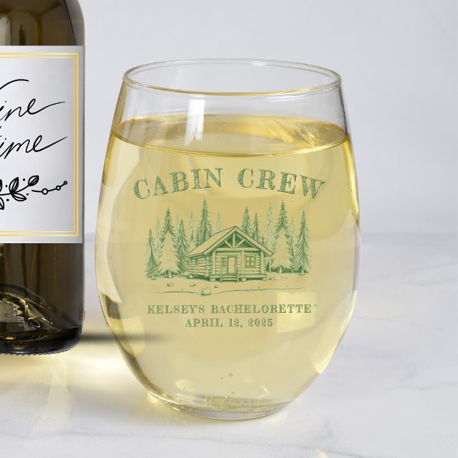 Hütte Crew Green Camp Junggeselinnen-Abschied Weinglas Ohne Stiel (Cabin Crew Green Camp Bachelorette Party Stemless Wine Glass
)