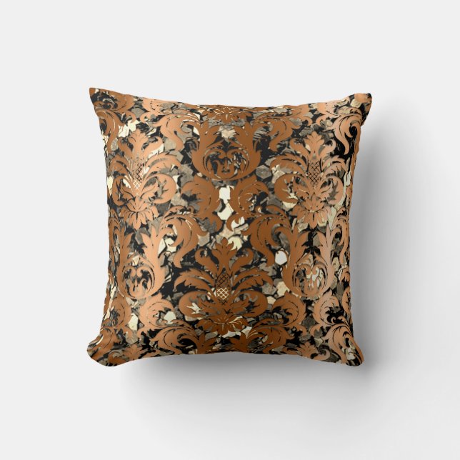 Hütte Damask Royal Sepia Gold Black Honey Kissen (Vorderseite)