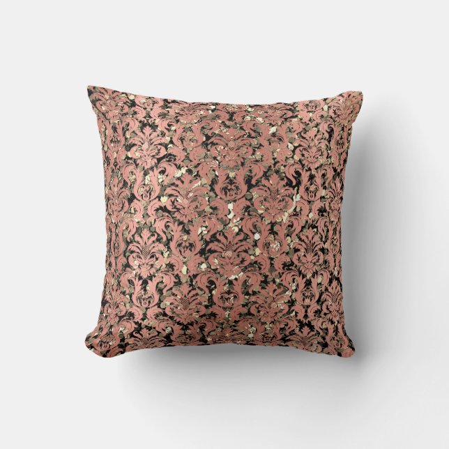 Hütte Damask Royal Sepia Gold Black Rose Gold Kissen (Vorderseite)