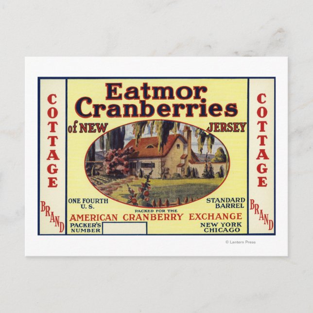 Hütte Eatmor Cranberries Markenzeichen Postkarte (Vorderseite)