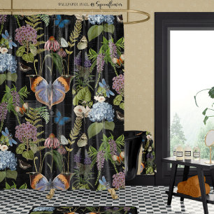 Hütte Floral Black Botanfly Vintag Duschvorhang