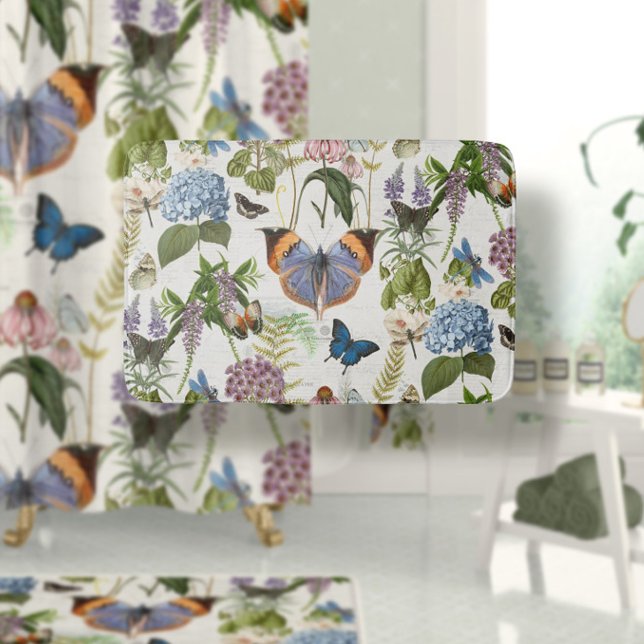 Hütte Floral Elfenbein Botanischer Schmetterling V Badematte (Von Creator hochgeladen)
