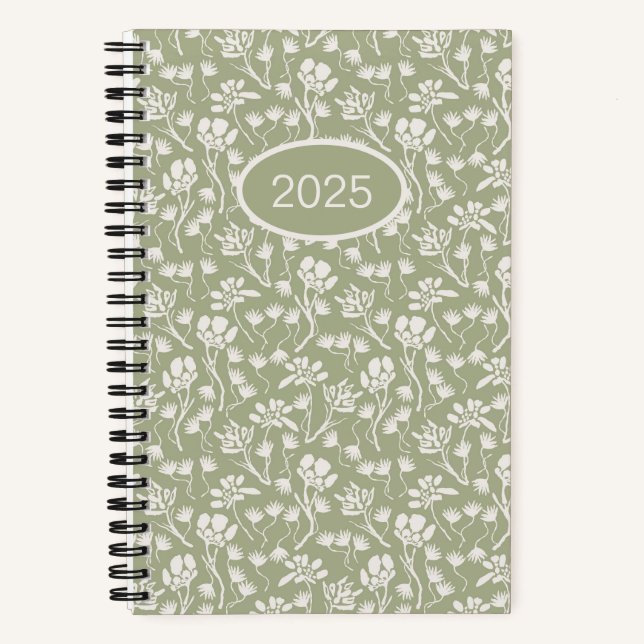 Hütte Floral Sage Green Notizbuch (Vorderseite)