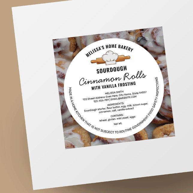 Hütte für Backwaren Runder Aufkleber (Modern home bakery cottage law stickers with bakery clip art and trendy fonts)