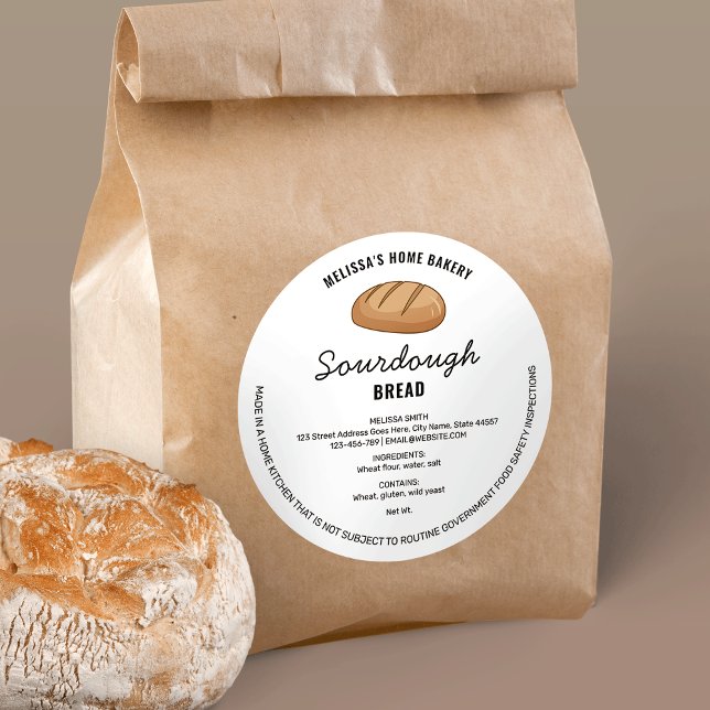 Hütte für Brot und Backwaren Runder Aufkleber (Trendy sourdough bread loaf cottage law label with modern bread illustration and script font)
