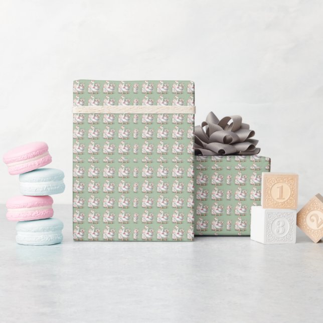 Hütte Gänse Blumenhausszene Geschenkpapier (Babyparty)