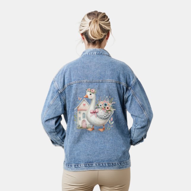 Hütte Gänse Blumenhausszene Jeansjacke (Modell)