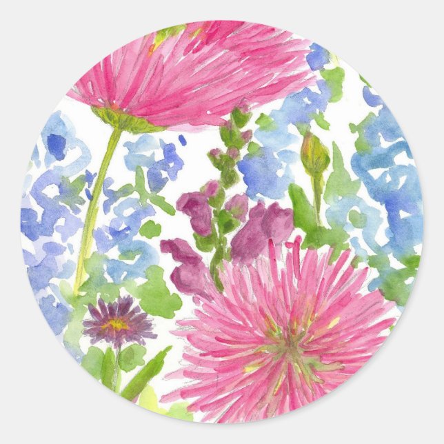 Hütte Garden Dahlia Bouquet Blume Runder Aufkleber (Vorderseite)