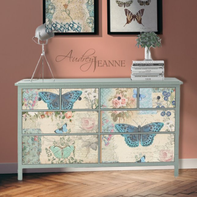Hütte Garden Floral Butterfly Script Decoupage Seidenpapier (Von Creator hochgeladen)