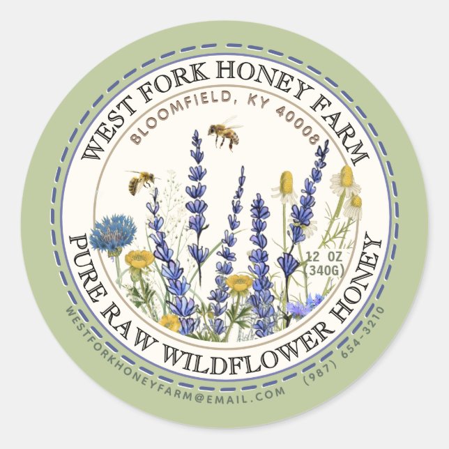 Hütte Garden Wild Meadow Honey mit Honigbienen Runder Aufkleber (Vorderseite)