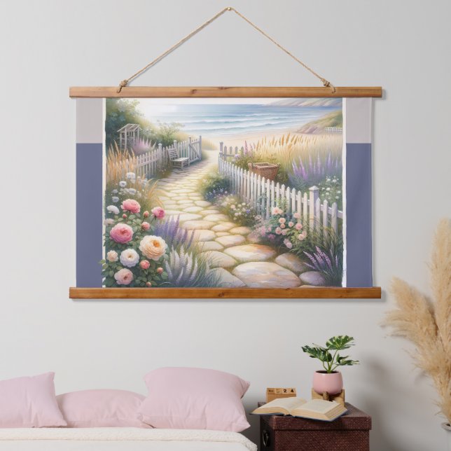 Hütte Gartenweg zum Meer Wandteppich Mit Holzrahmen (Schlafzimmer)