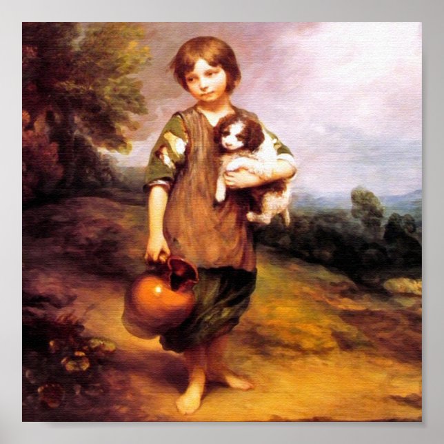 Hütte Girl mit Hund und Pitcher Poster (Vorne)