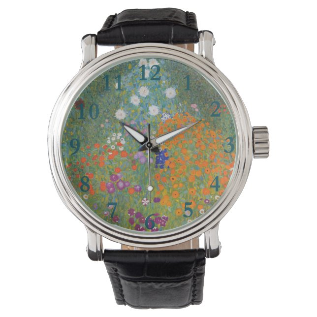 Hütte Gustav Klimt Blumengarten Armbanduhr (Vorderseite)
