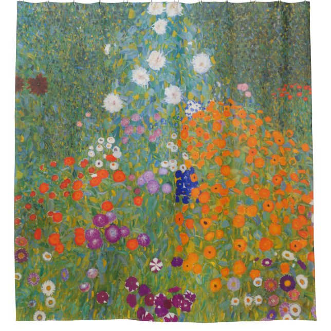 Hütte Gustav Klimt Blumengarten Duschvorhang (Vorderseite)