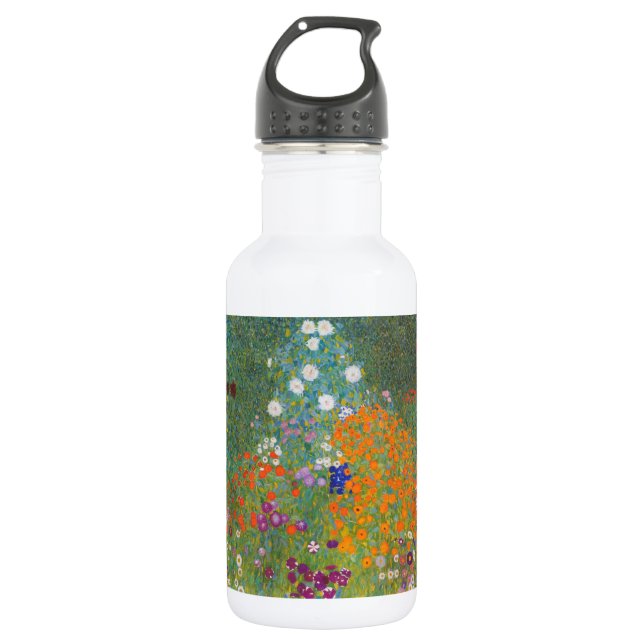 Hütte Gustav Klimt Blumengarten Edelstahlflasche (Vorderseite)