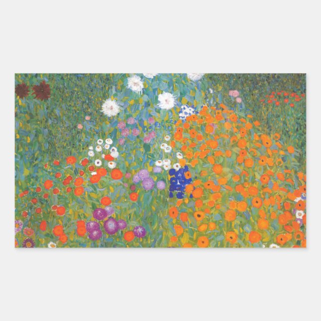 Hütte Gustav Klimt Blumengarten Rechteckiger Aufkleber (Vorderseite)
