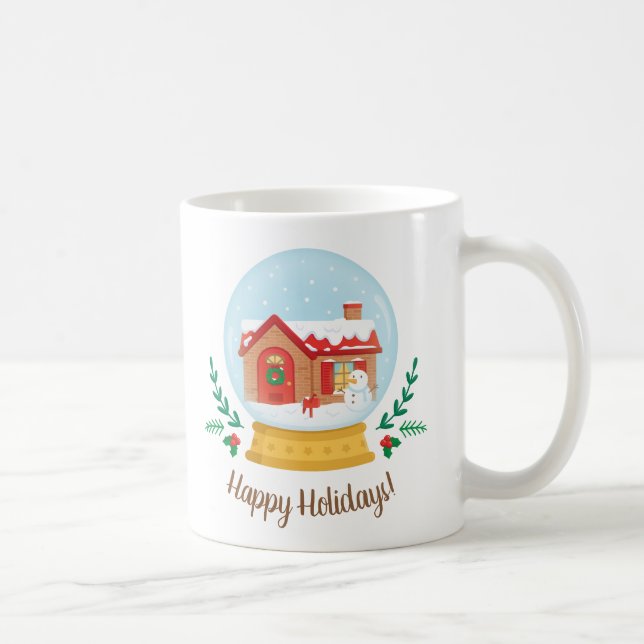 Hütte House und Snowman Weihnachten Schneeglobe Ta Kaffeetasse (Rechts)
