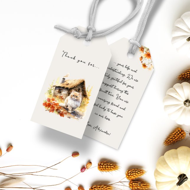 Hütte im Herbst Geschenkanhänger (Autumn Country Cottage Cat Gift Tags)