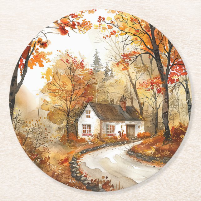 Hütte im Herbst Untersetzer (Vorderseite)