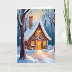 Hütte im schneebedeckten Winterwald Weihnachten