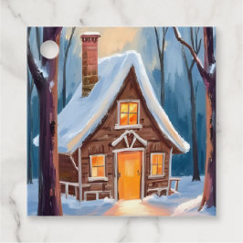Hütte im schneebedeckten Winterwald Weihnachten Geschenkanhänger