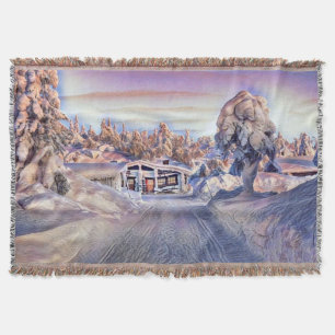 Hütte in einer bunten Winterlandschaft Aquarell Decke