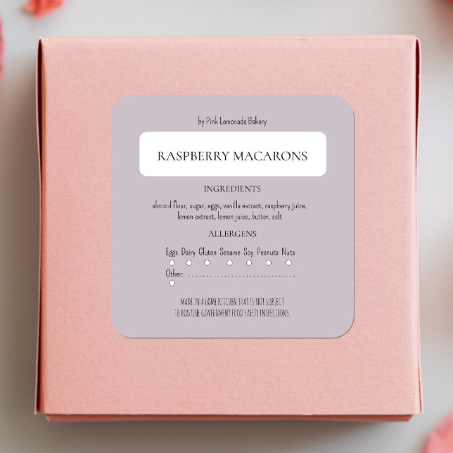 Hütte Law Bakery Ingredients and Allergen Label Quadratischer Aufkleber (Von Creator hochgeladen)