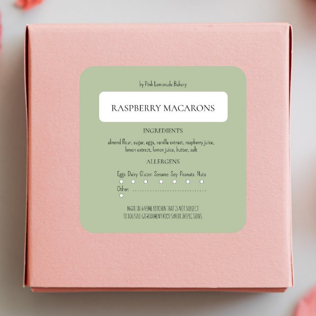 Hütte Law Bakery Ingredients and Allergen Label Quadratischer Aufkleber (Von Creator hochgeladen)