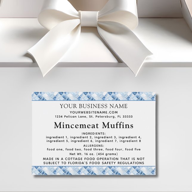 Hütte Law Zuhause Bakery Ingredients Allergens Lebensmitteletikett (Dusty Blue Check Pattern Cottage Law Home Bakery Ingredients Allergens Food Label2)